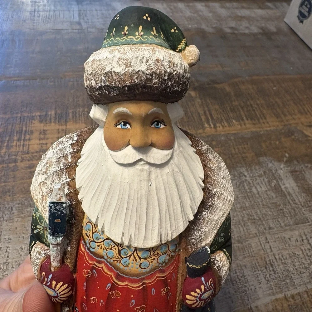 Wooden Hand Carved Painted Russian Santa Claus Statue Figurine Christmas Decor